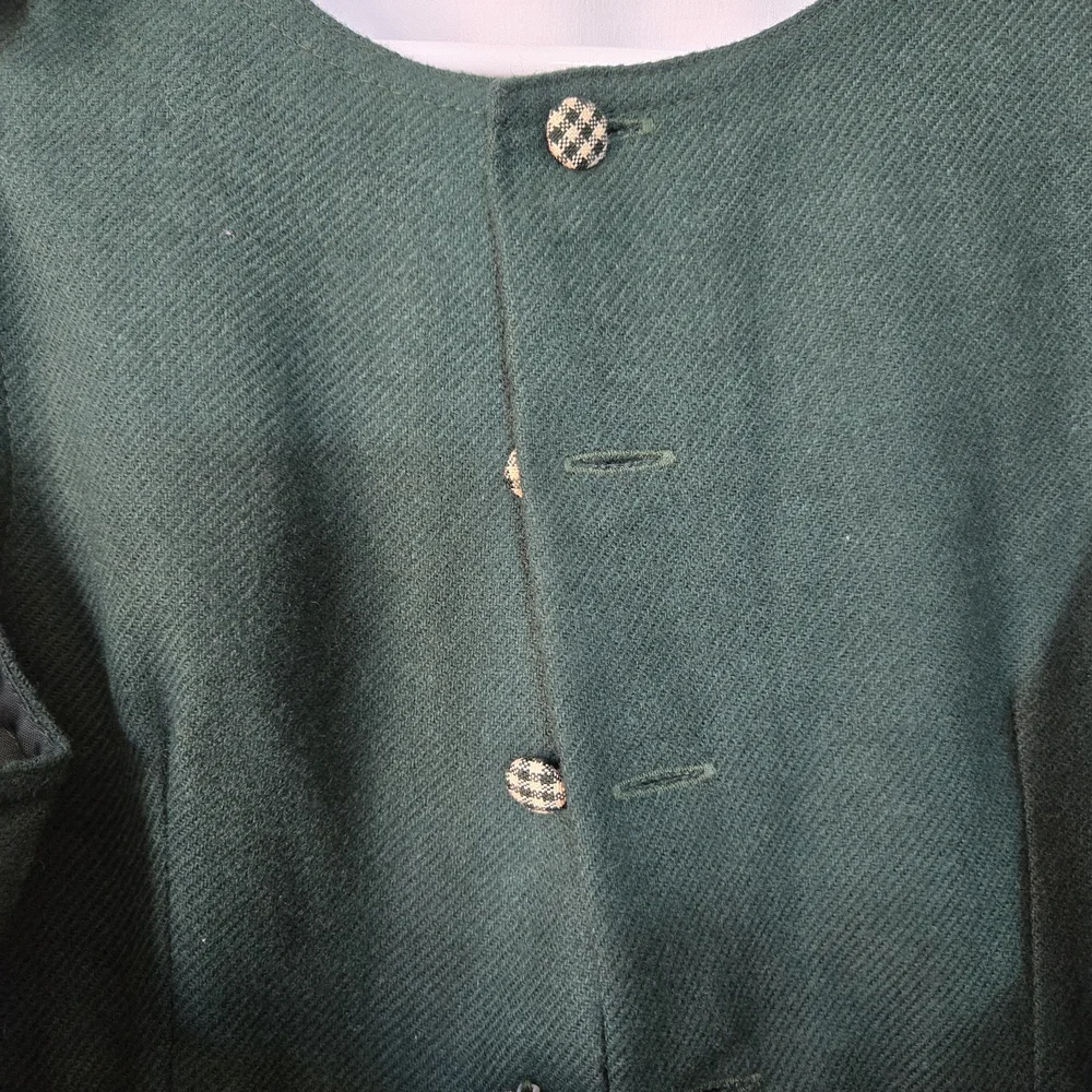 Pamela Chicas Girls Green Sleeveless Heart Gingham Accent Wool Dress 5 Vtg Spain